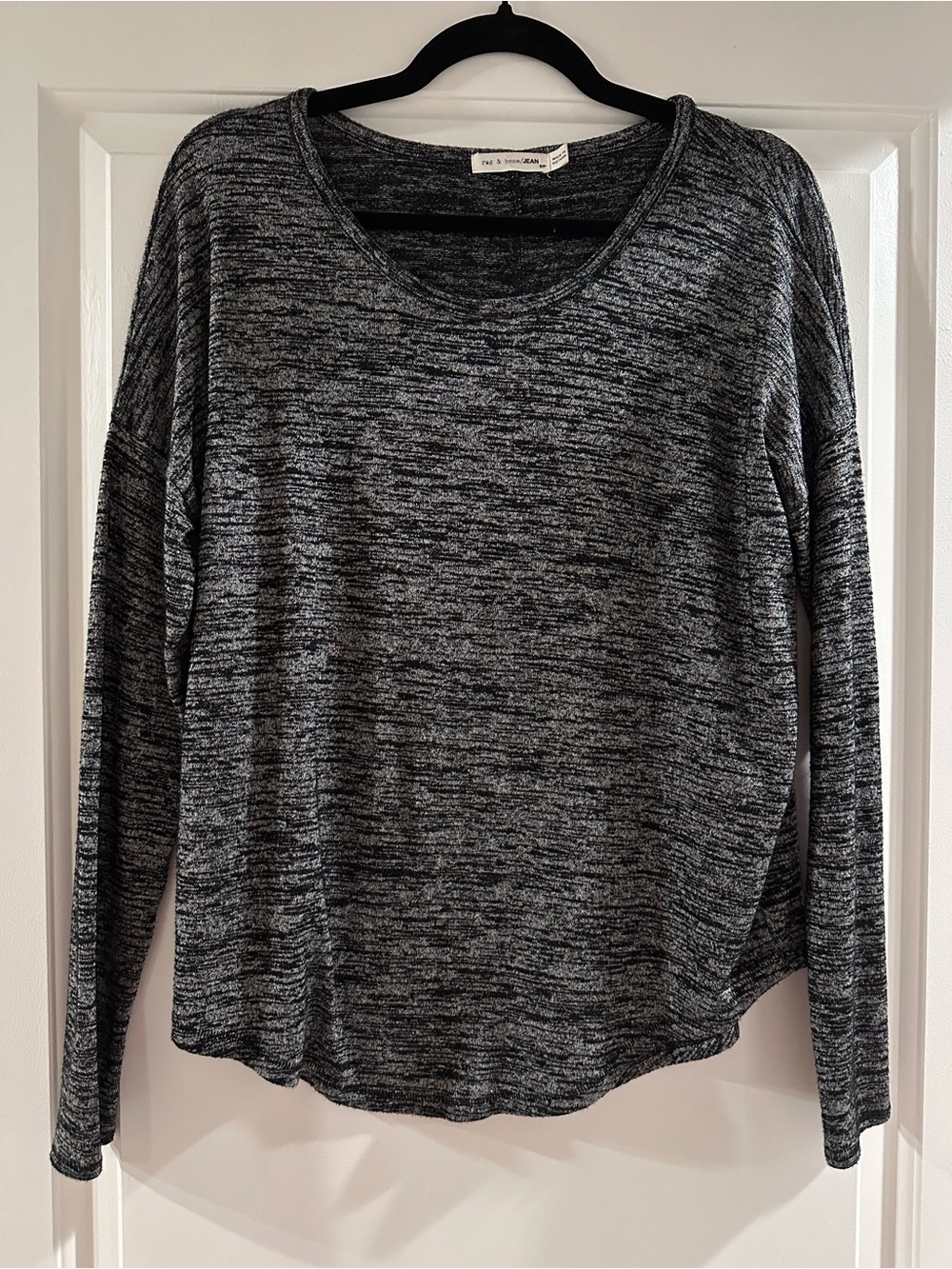 rag & bone Black and Gray Marled Scoop-Neck Sweater